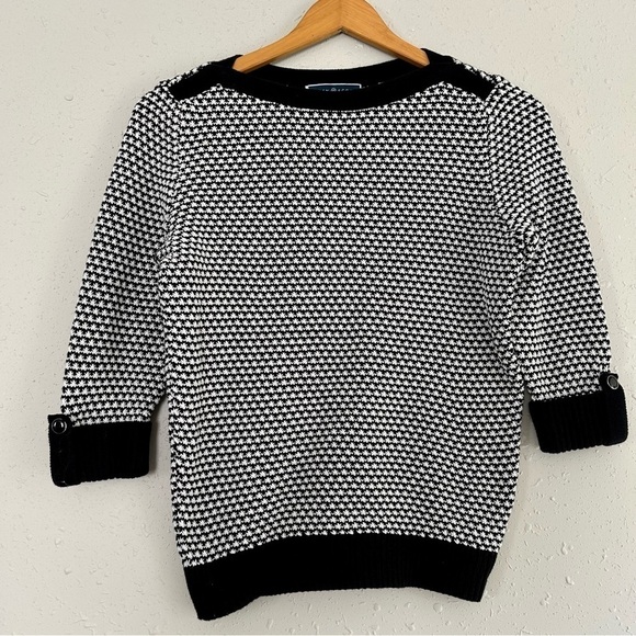 🦋 Karen Scott Mid Sleeve Black White Sweater Medium Petite PM - Picture 1 of 5